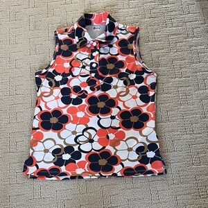 Floral Golf Sleeveless Collared Top